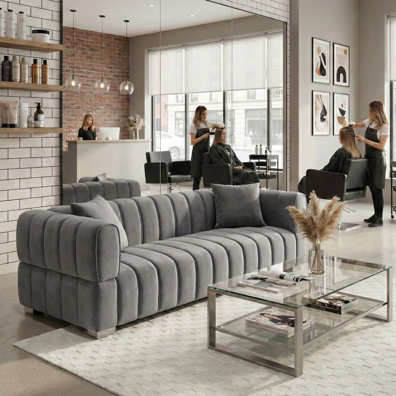 Luna, canapé moderne en velours capitonné, Gris