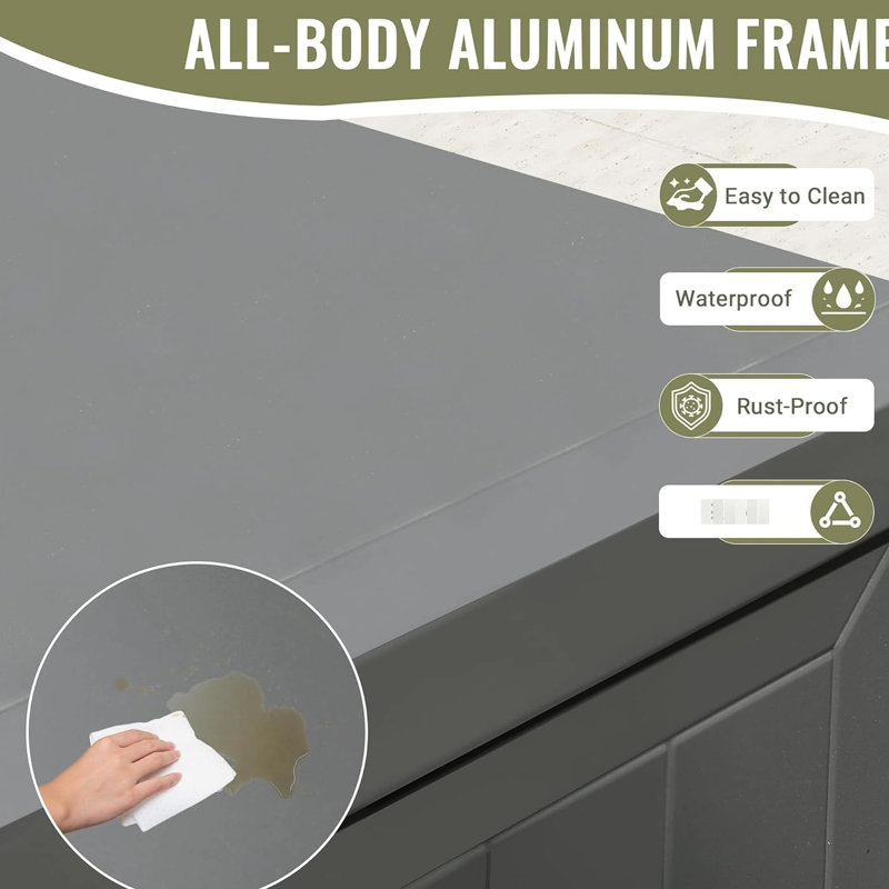 Table de préparation pour l'extérieur en aluminium gris avec possibilité de rangement - îlot de barbecue pour structure de terrasse thermolaquée, comptoir propre, housse de protection, pieds stables, armoire de cuisine à installation modulaire thermolaquée