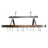 Signature 45" Oval Ceiling Pot Rack Hammered Steel w Walnut & 18 Hooks