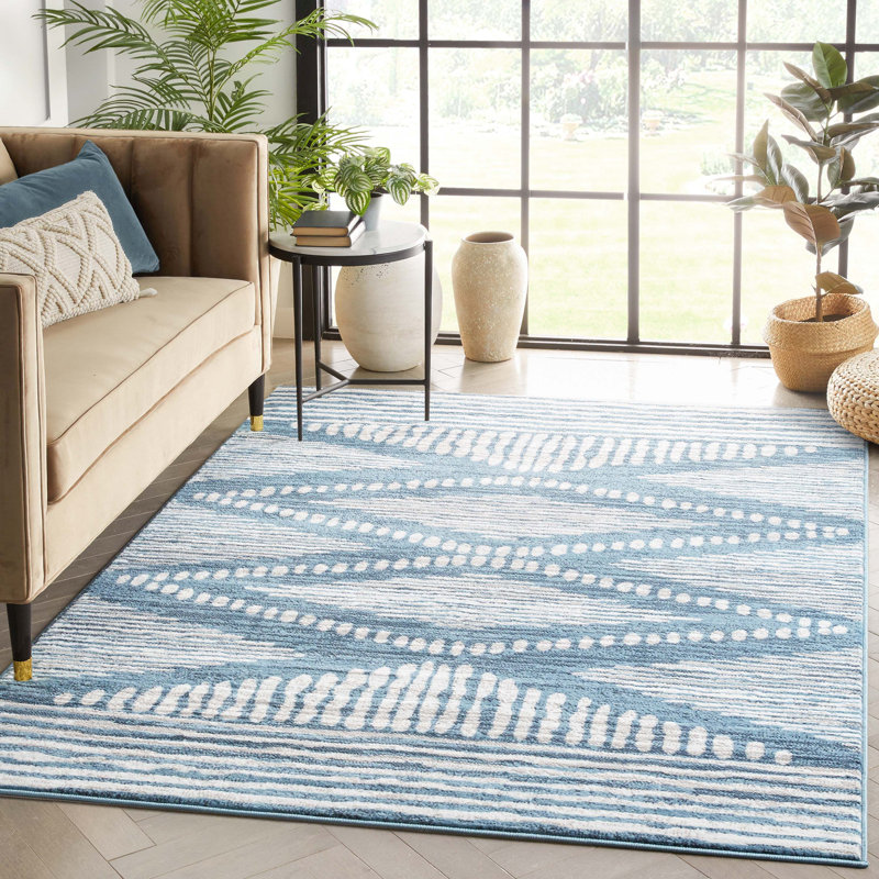 Marsa Tribal Diamond Pattern Light Blue Area Rug, Rectangle 5'3" x 7'3"