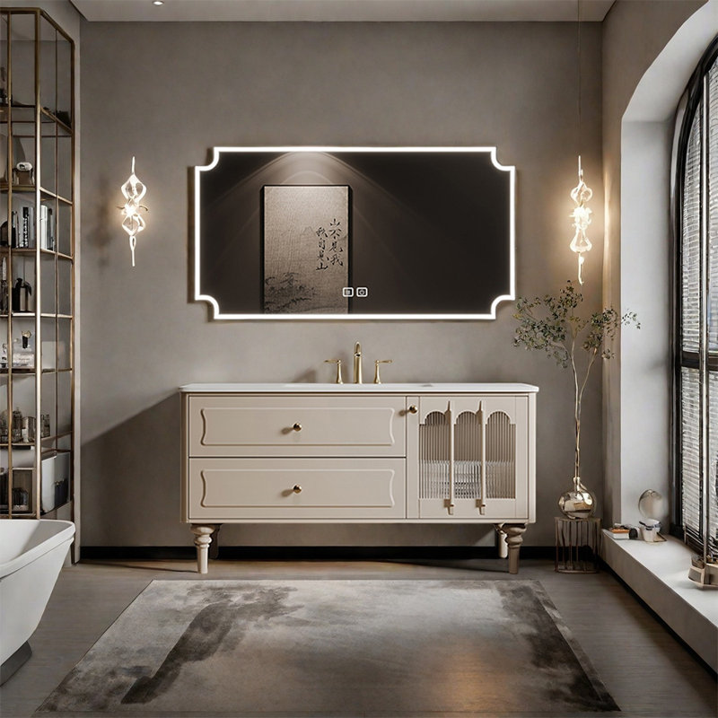 Armoire de salle de bain rétro, 47", Crème, crème