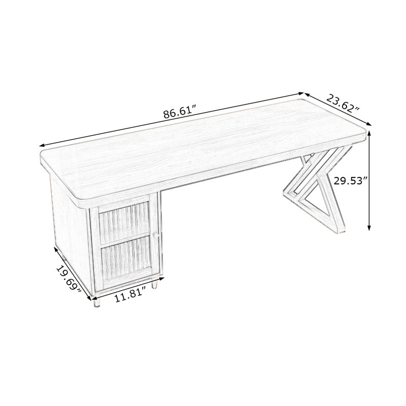 Walnut Rectangular Solid Wood desks, Left Hand Return, 29.53" H x 86.61" W x 23.62" D