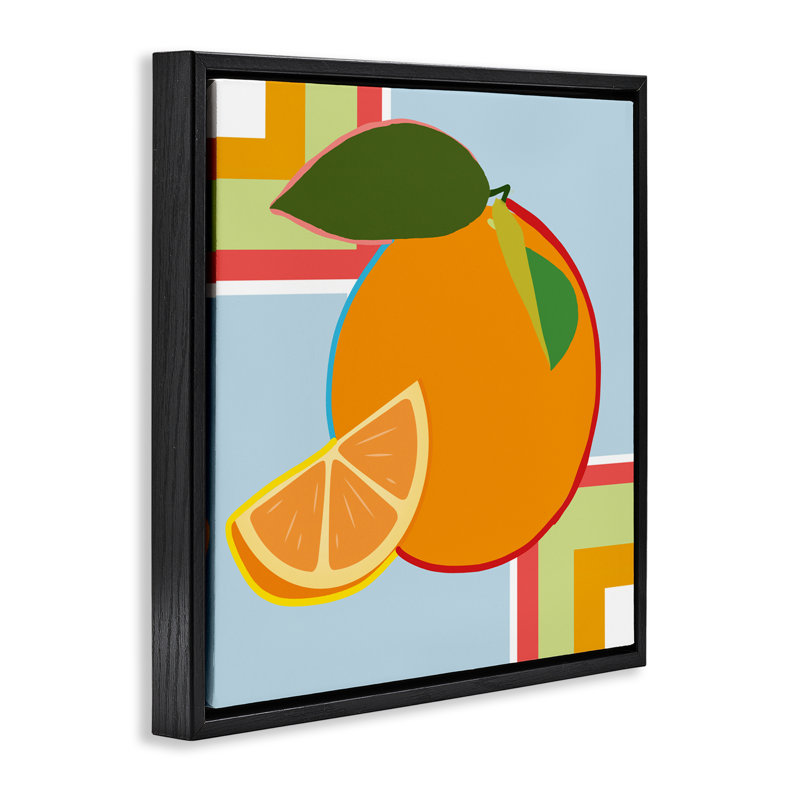 Cadre flottant géométrique à fruits orange, design par Daniela Santiago, Cadre flottant noir de jais, H 18 po x l 18 po