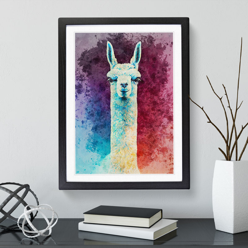 Llama Portrait - Framed Print, Black, 64cm H x 46cm W x 2cm D
