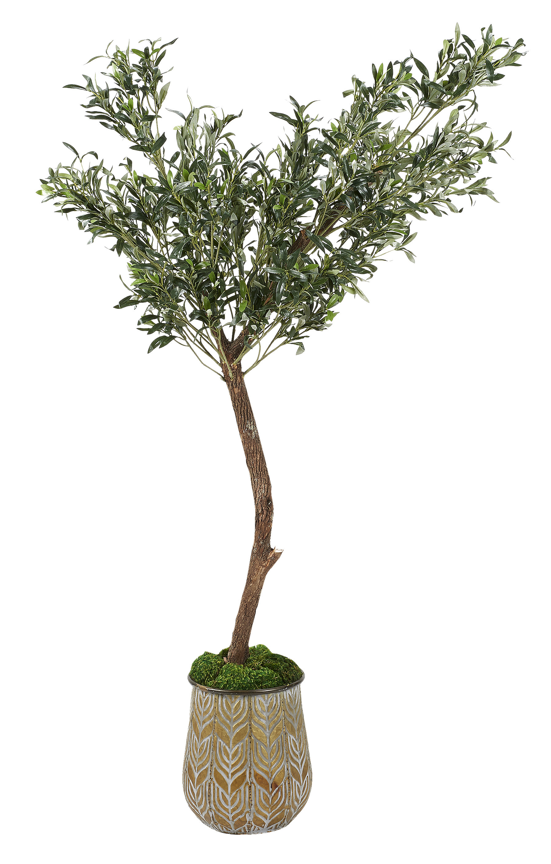 Primrue 75'' Faux Olive Tree Tree in Metal Planter