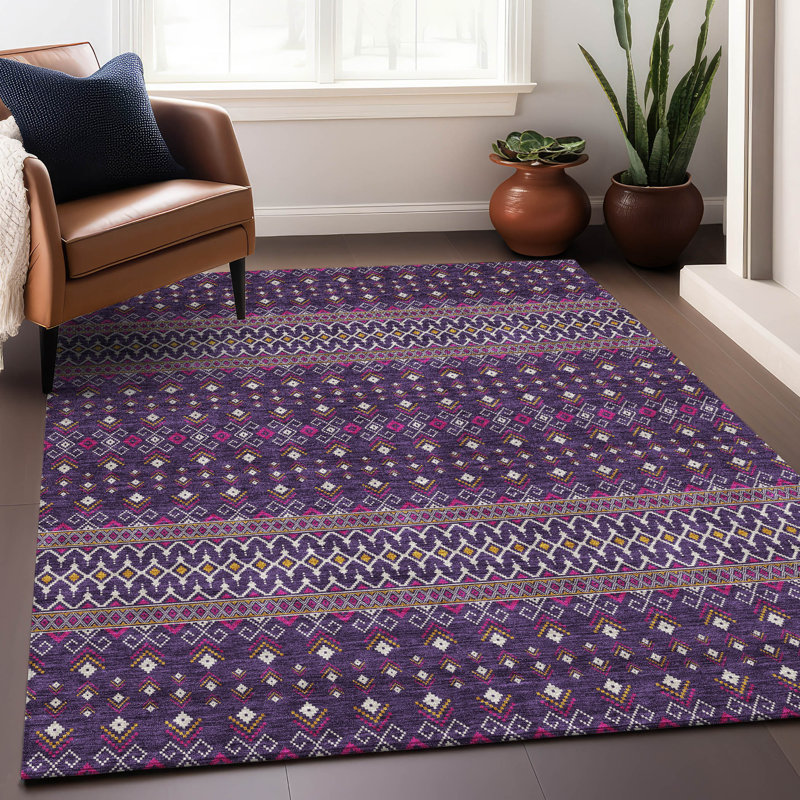 Premium Machine Washable Prisco Purple Rug, Rectangle 9' x 12'