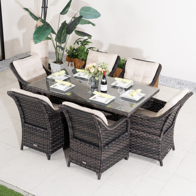 Algird 6-Person Wicker Patio Dining Set With Rectangular Table