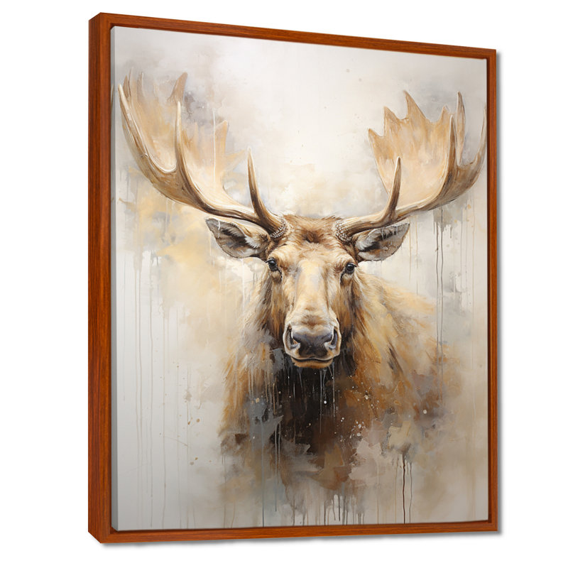 Portrait d'un orignal beige et doré - impressions sur toile, 32" H x 24" W, Cadre flottant brun