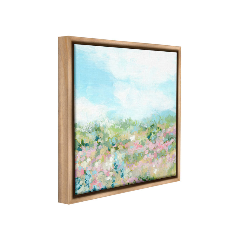 «Pink Speckled Meadow Floater Frame» par June Erica Vess sur, Cadre flottant orme Montalcino, H 18 po x l 18 po