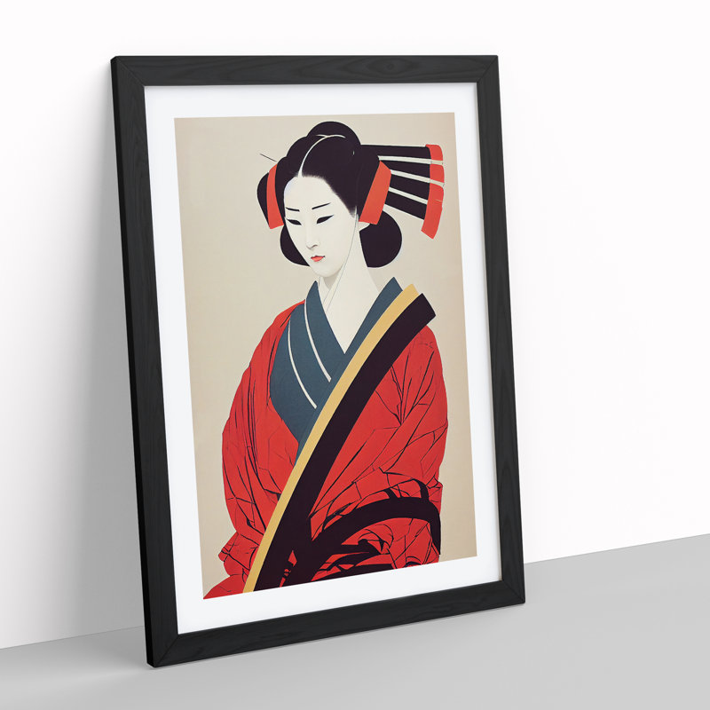 Traditional Geisha No.1 - Wall Art, 36cm H x 27cm W, Black Framed, White