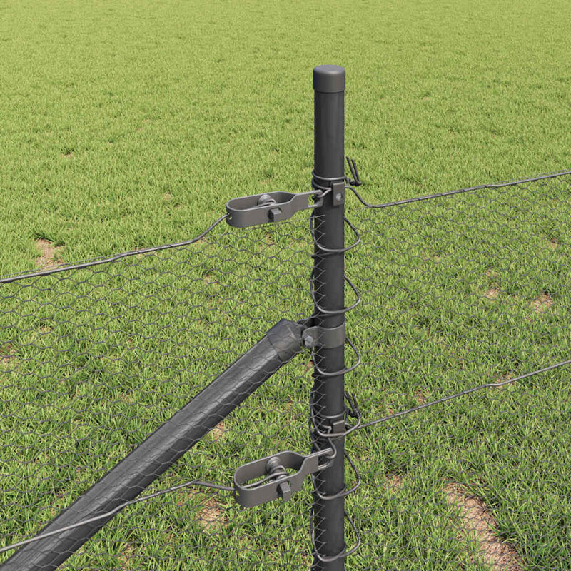 Vidaxl Fence With Posts -Coated Steel, Grey, 3.2cm H x 2500cm W x 40cm D