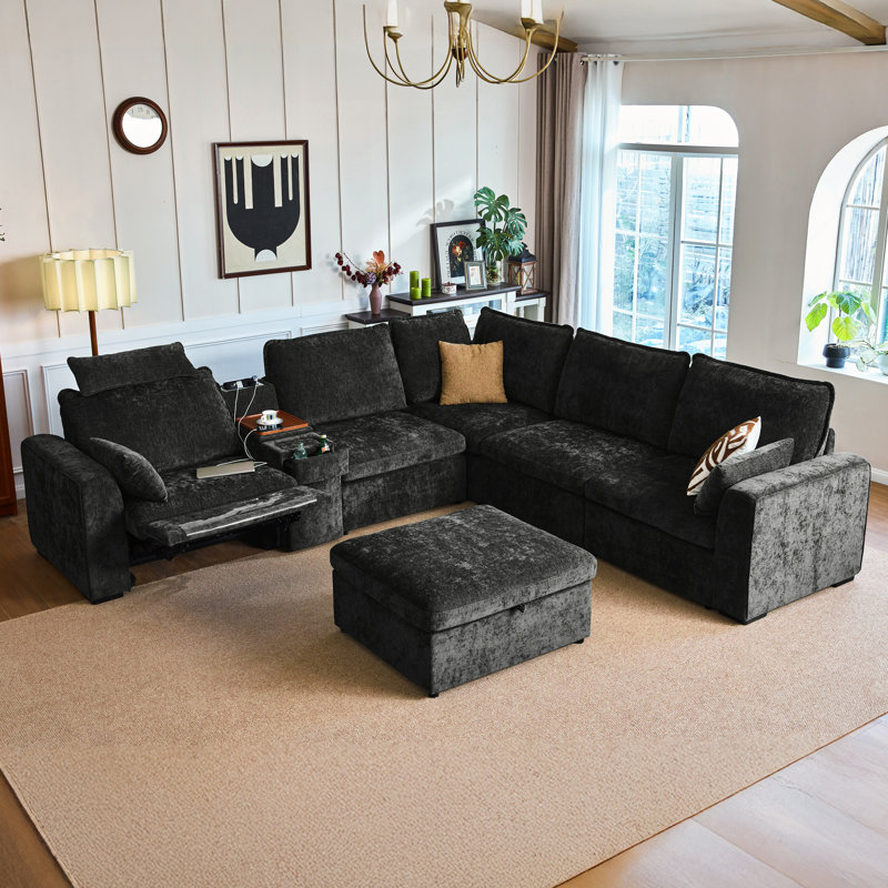 Olar 6-seater Oversized Modular Sofa Comfy Cloud Couch With Storage, Chenille Deep Convertible Sectional Sleeper Sofa Bed, Pet Friendly Covers Washable With Ottomans