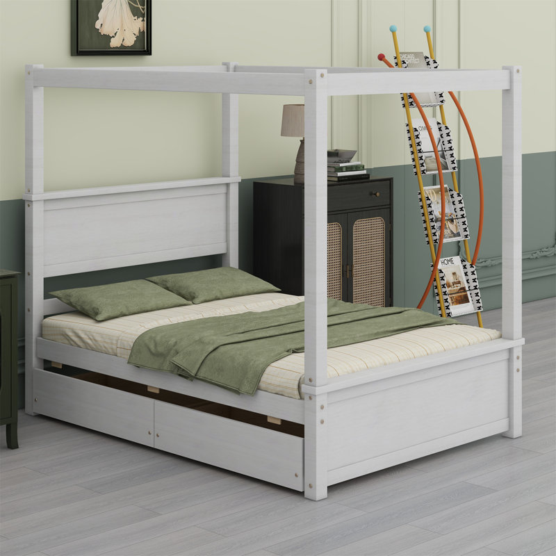 Wood Canopy Bed With Two Drawers