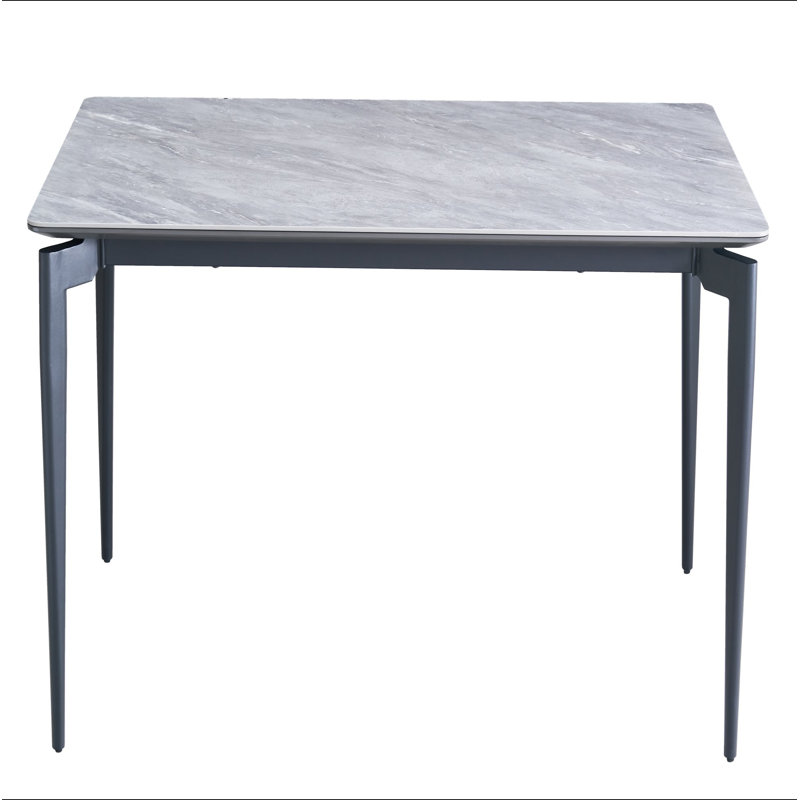 Table en pierre brillante avec pieds noirs, table de salle à manger en pierre frittée, table de salle à manger pour 6 à 8 personnes