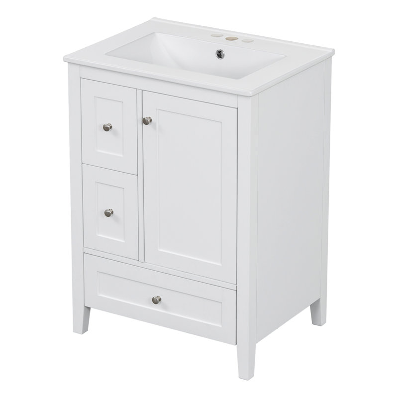 24-Inch Bathroom Vanity with Storage, White