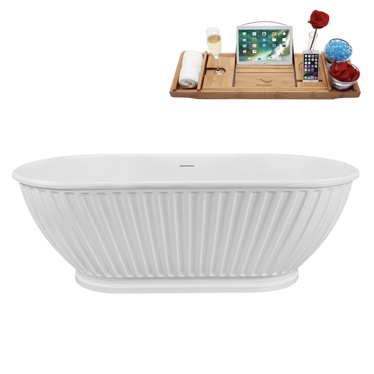 67" Streamline Soaking Freestanding Tub and Tray With Internal Drain