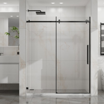  Jake 56'' - 60''W X 72''H Sliding Frameless Shower Door with 1/4" Clear Glass
