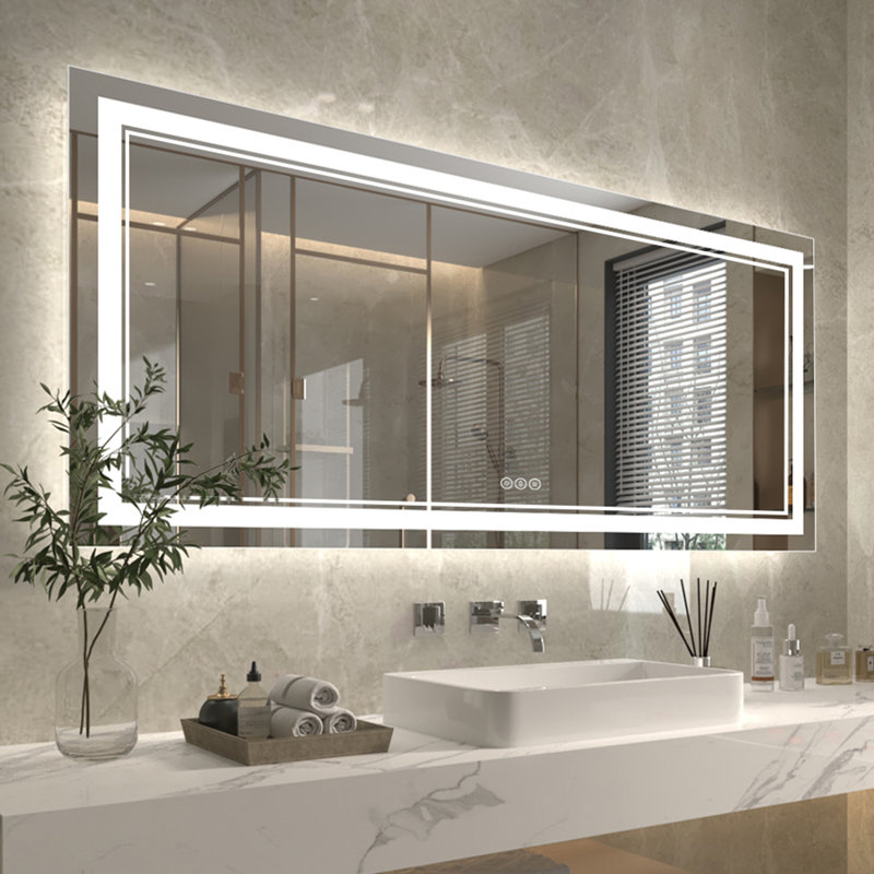 Wall Mount Anti-Fog Oversized Frameless Lighted Bathroom Mirror/ LED Bathroom Mirror, 32" x 72", Rectangle