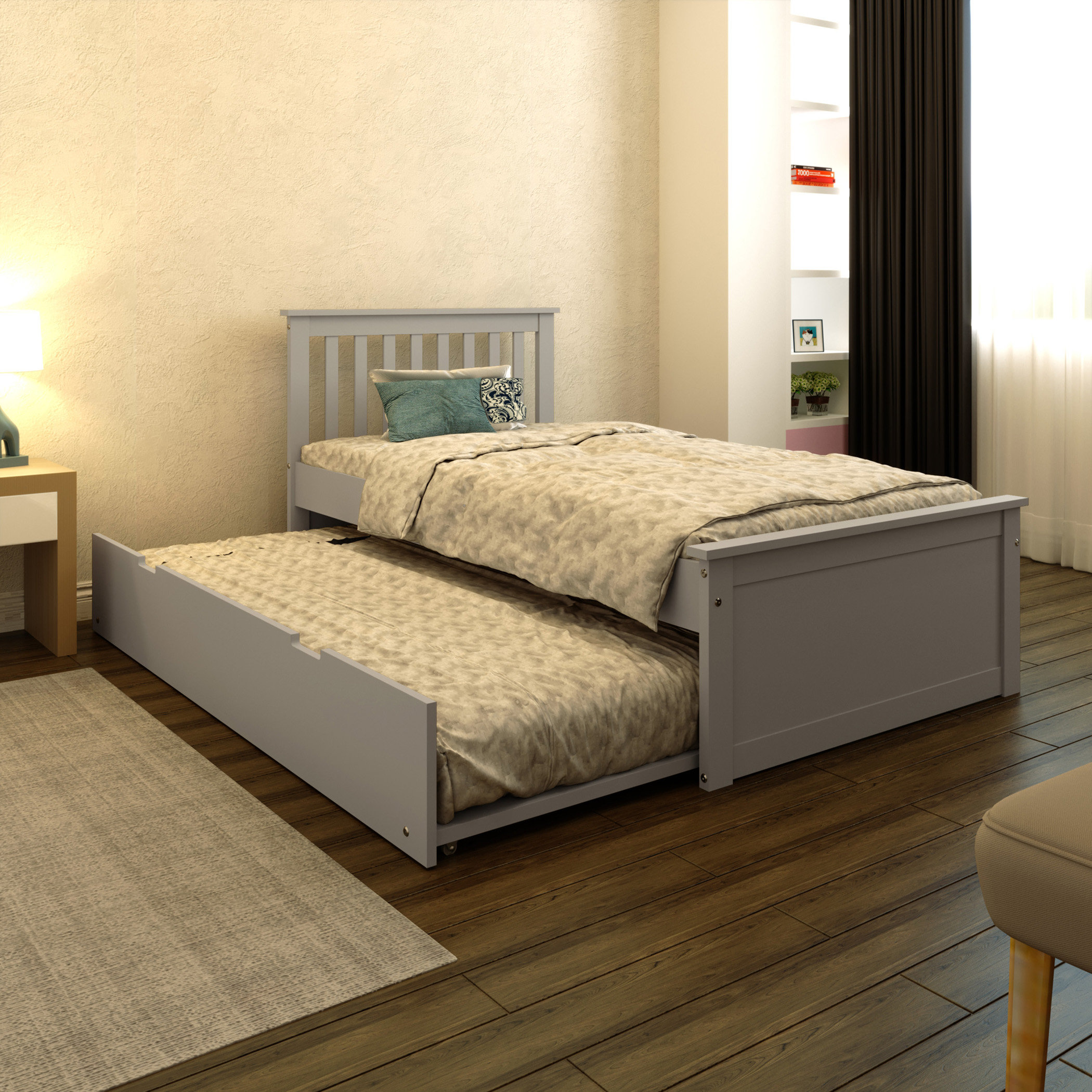 Lark Manor™ Twin Trundle Bed, Heavy Duty Malibu Solid Wood Bed Frame ...