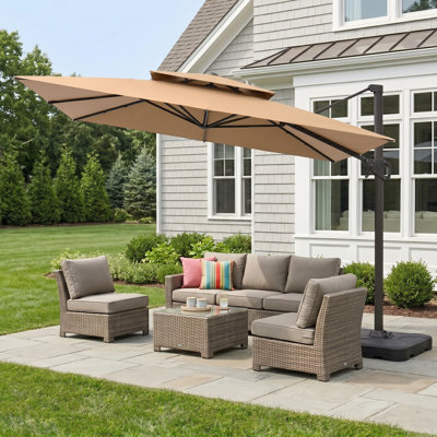 Parasol en porte-à-faux 118 "à double plateau carré pour terrasse, contrepoids inclus