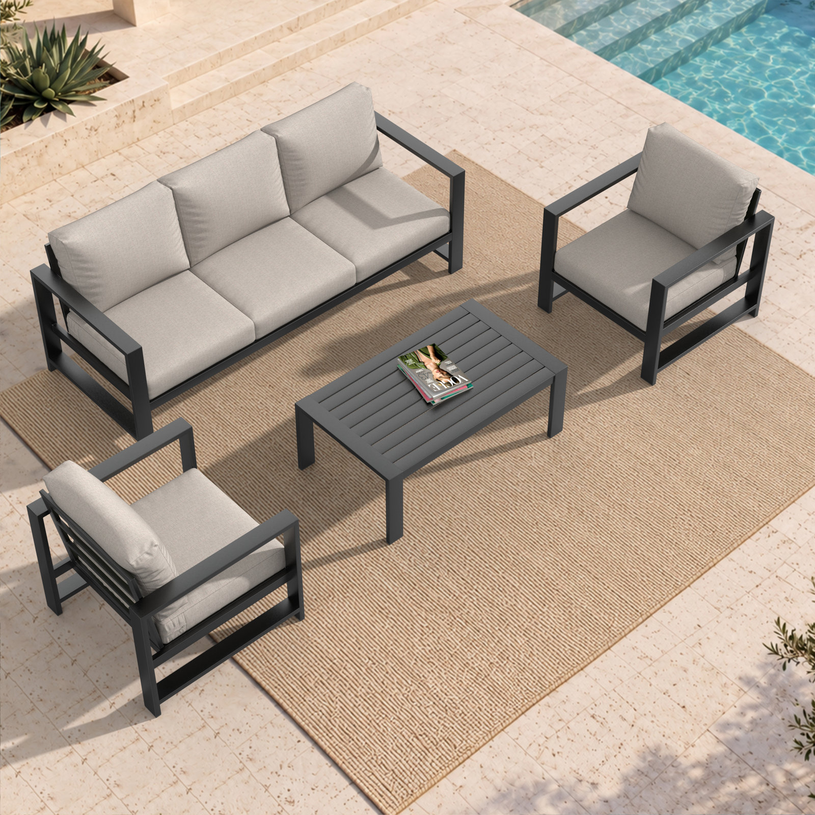 Dulcie 5-Person Sunbrella® Patio Seating Group, Cast Silver Sunbrella®