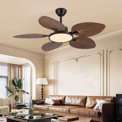 52Inch Tropical Palm Leaf Ceiling Fan With Lights & Remote Control