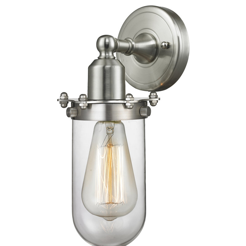 Mikell Armed Sconce, Clear, Brushed Satin Nickel, 3 W LED Vintage Dimmable Bulb