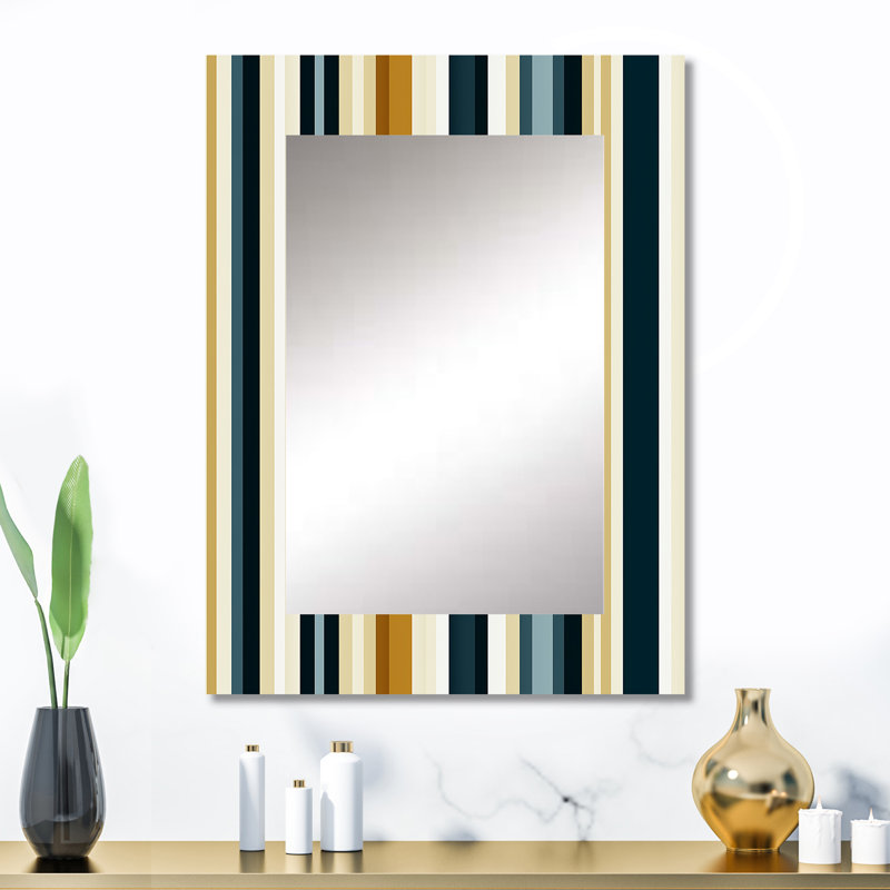 Koch Teal And Brown Classic Pinstripe Pattern - striped  Mirror, Vintage Decorative Wall Mirror, Printed Metal Art, 32" x 24"
