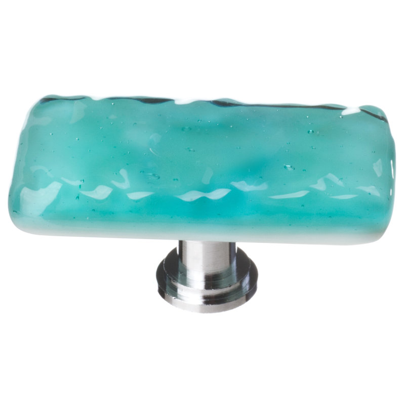 Poignée d'armoire en verre Glacier, Turquoise / chrome poli