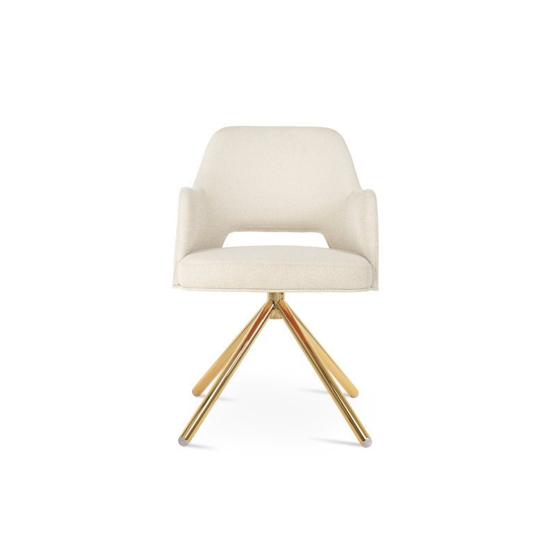 Marash Stick Swivel Arm Chair, Off White, Gold