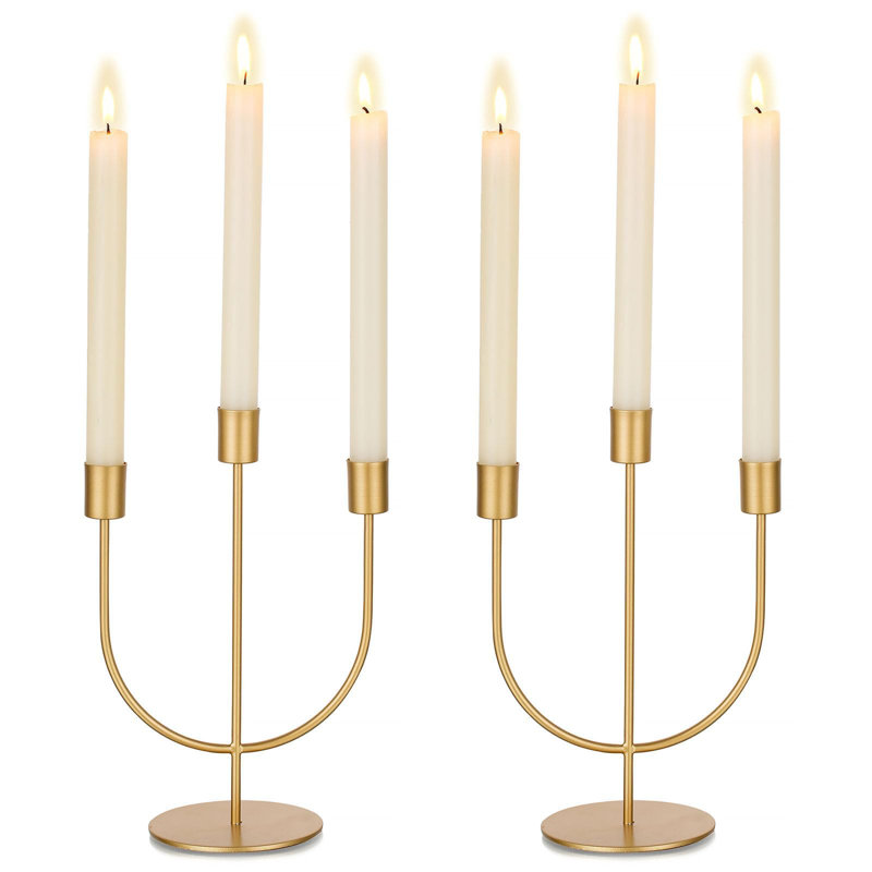 Bougeoirs dorés candélabre - Ensemble de 2 porte-bougies en métal