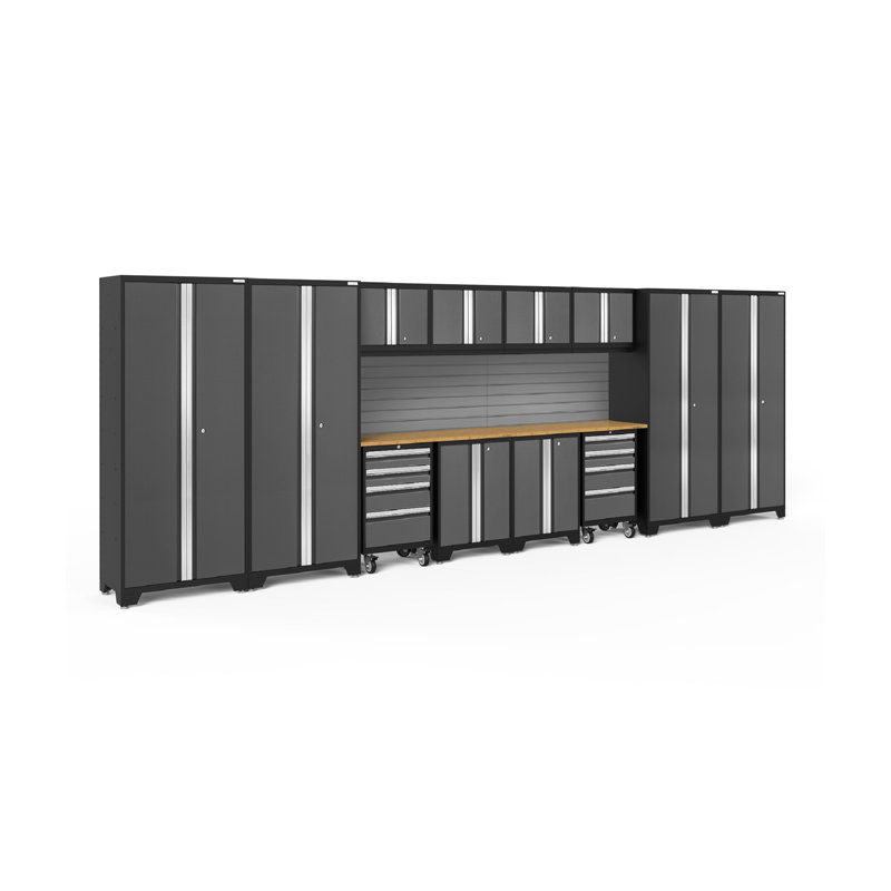 Bold Series 216-in W x 76.75-in H Steel Garage Storage System, Bamboo, Gray, No Light