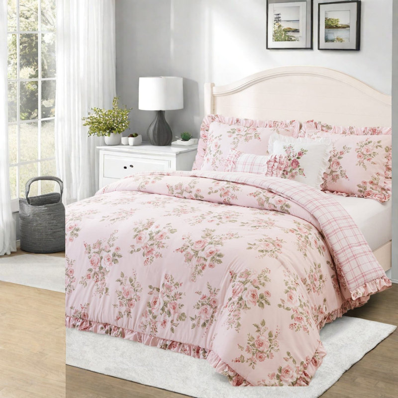 Plaid and Floral Comforter Set
