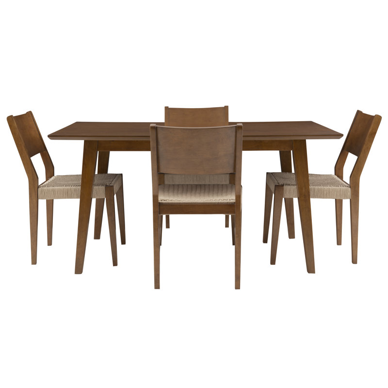 Aniek Solid Wood Top Four Leg Dining Set, Brown, 5 Pieces: Table, 4 Chairs