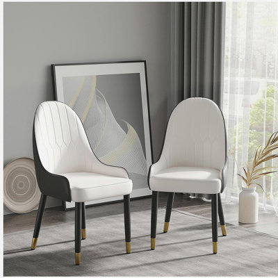Chaise de salle à manger moderne rembourrée de mousse de polyuréthane, avec pieds en bois massif et en métal, convient pour la salle à manger, le salon et la chambre à coucher - ensemble de 2 pièces
