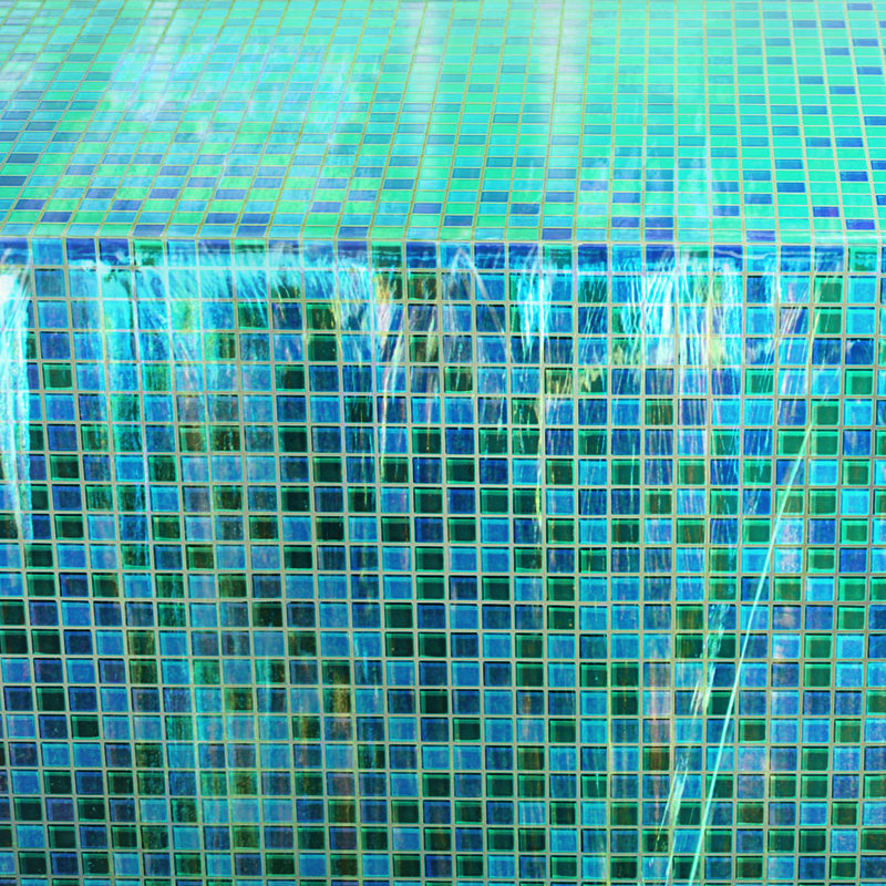 Torch Song 1'' W x 1'' L Glass Tile Grid Mosaic Sheet, Peacock/Teal/Cobalt