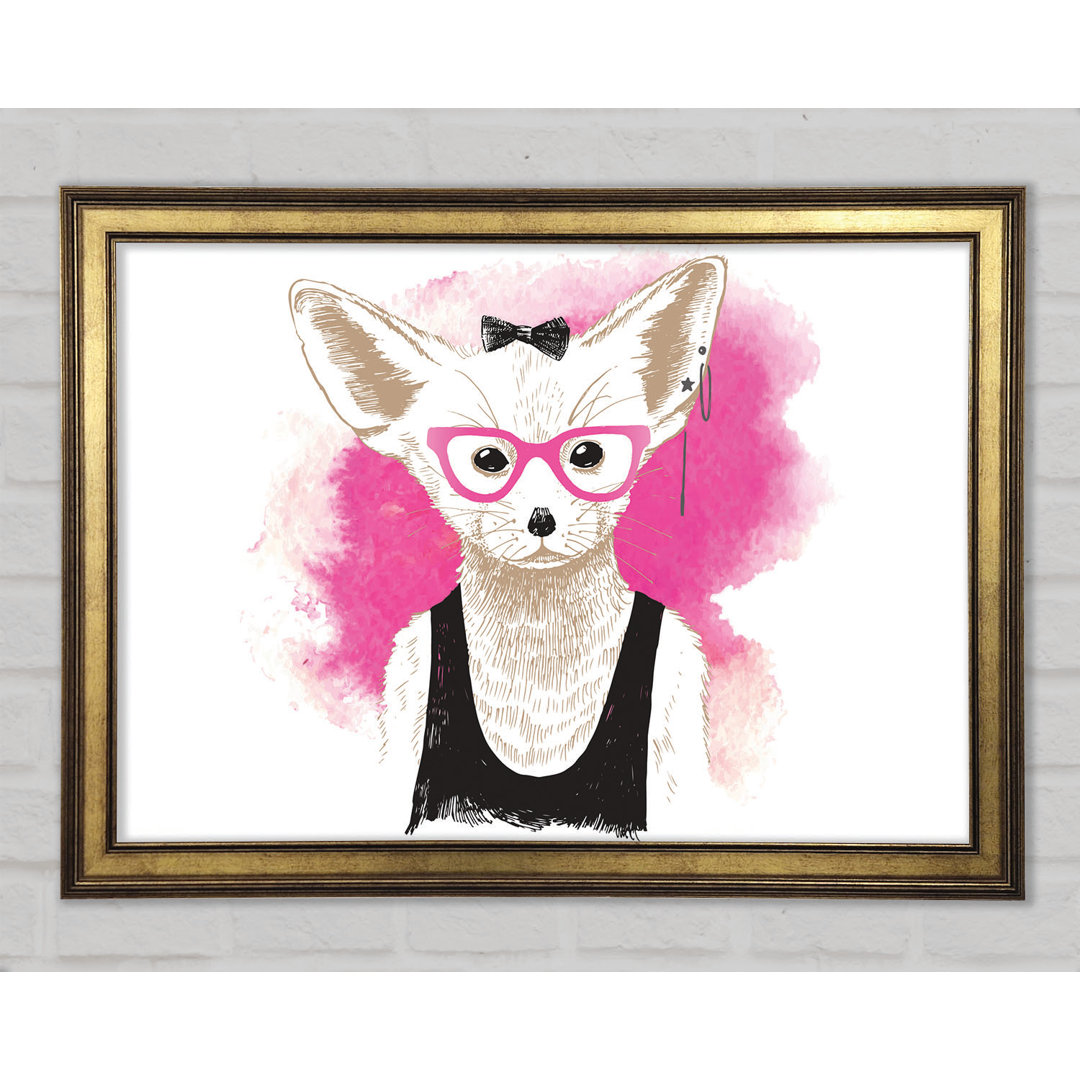 Leinwandbild Arctic Fox Schleife Rosa Brille