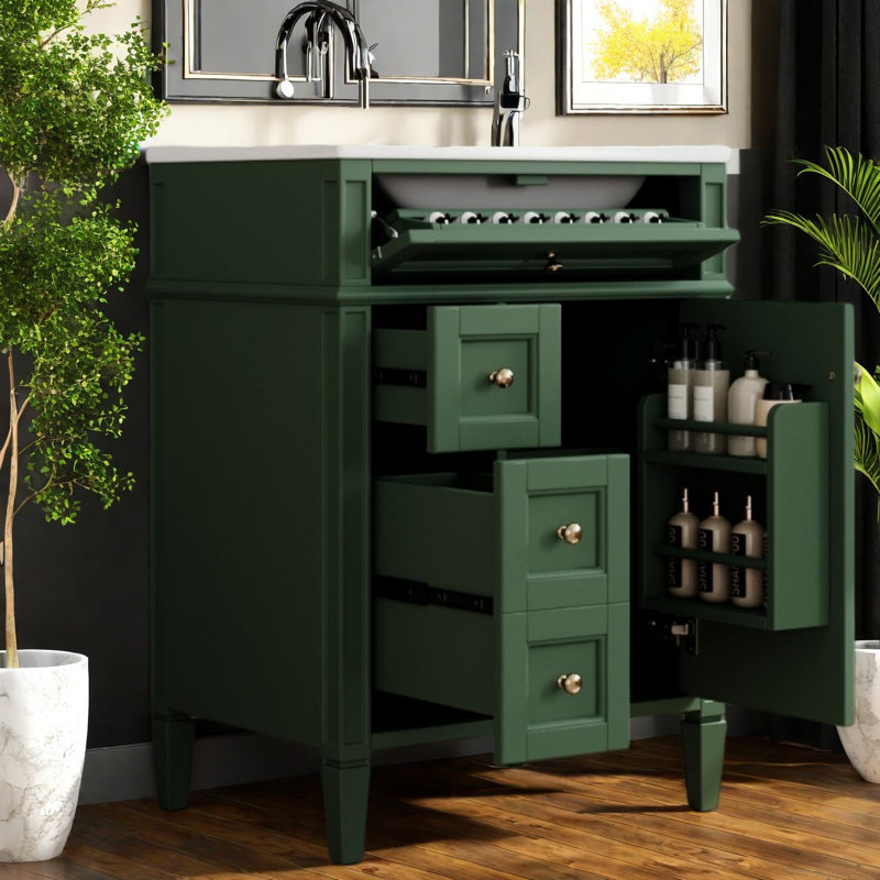 Meuble-lavabo vert (doit inclure le meuble-lavabo et le lavabo) avec rangement