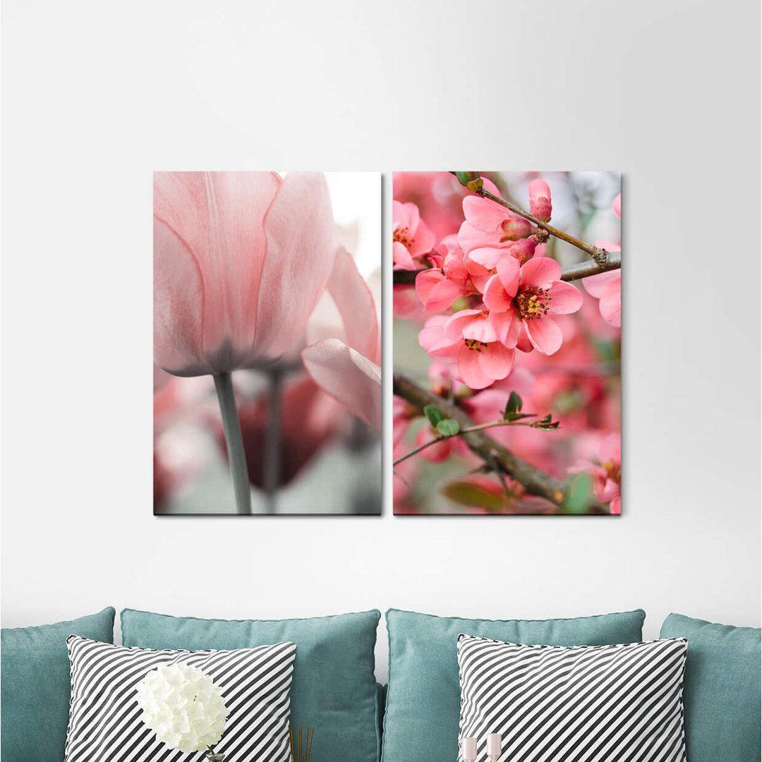 2-tlg. Leinwandbilder-Set - Fotografie „Tulips Tree Blossoms Spring Summer Flowers Nature Beautiful”