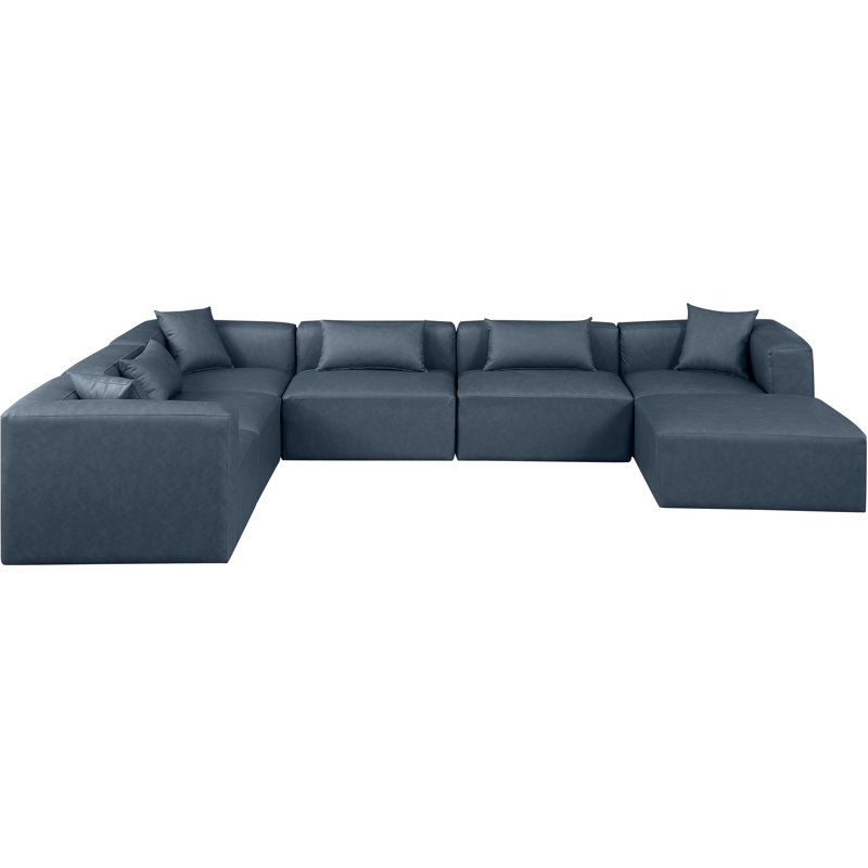 Ivion Upholstered U-Shaped Sectional Reversible, Navy Vegan Leather