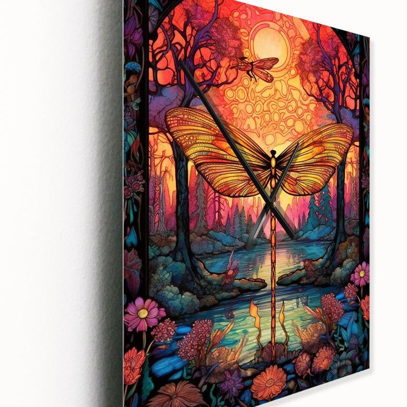 Horloge murale majestueuse libellule en forêt enchantée II, Moyen