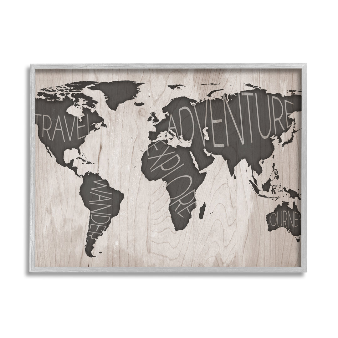 " Travel Wander Explore Rustic World Map Grain Pattern " Stupell Industries 