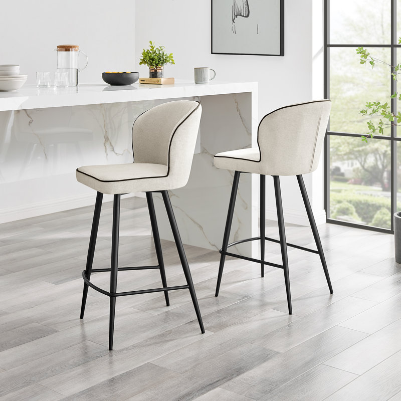 Ansel Breakfast Bar Stool - Luxury Fabric Upholstered Sleek Modern Design, Cream