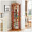 Corner Lighted Curio Cabinet Corner Glass Cabinet Lighted Curio Cabinet Corner Display Case For Living Room, Curio Cabinet, Antique Collection, Wine,Bar Glass Storage Light Included,Dark Oak
