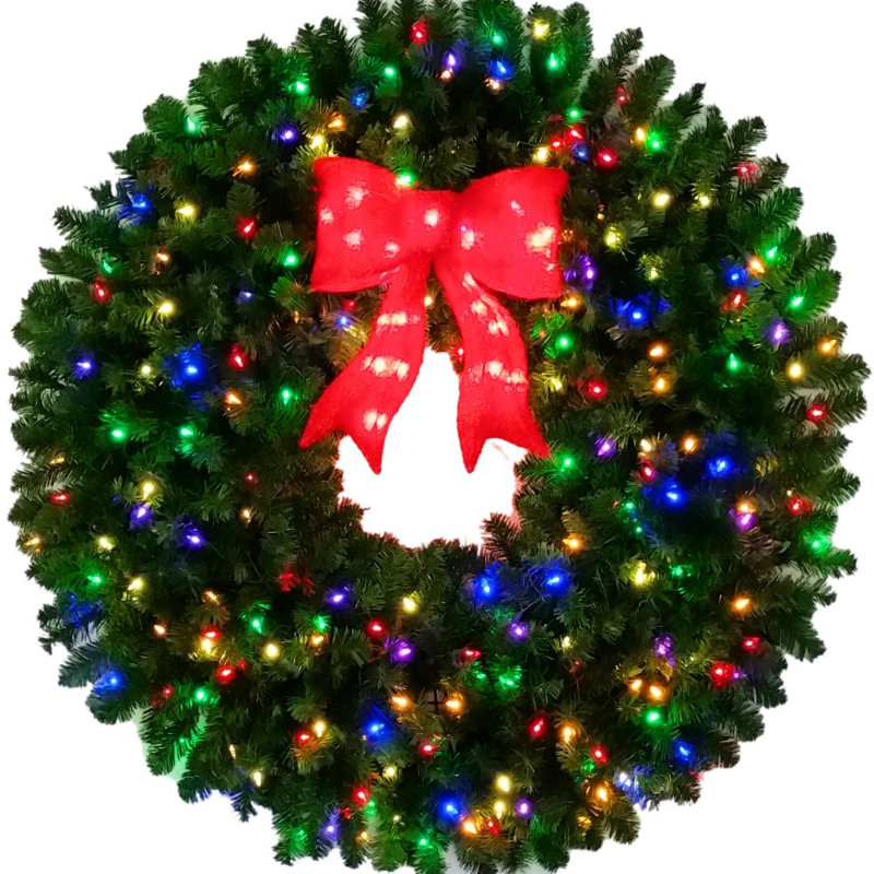 4 pieds (48 pouces) L.E.D. Couronne de Noël avec nœud rouge pré-éclairé, Multicolore