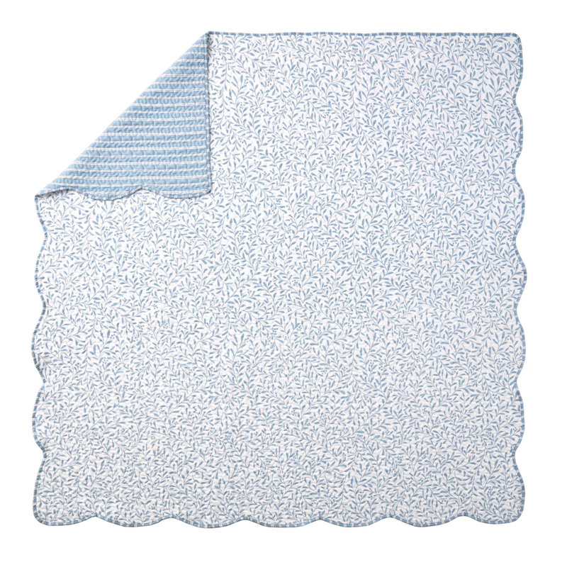 3-Piece Full/Queen Print Quilt Set, White+Blue