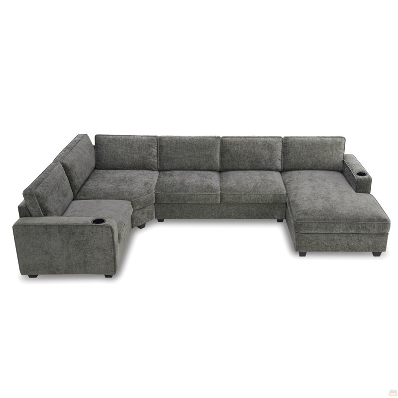 Canapé modulaire en U de 119 po, ensemble de canapé d'angle en chenille 6 places avec porte-gobelets de 119 po, méridienne surdimensionnée