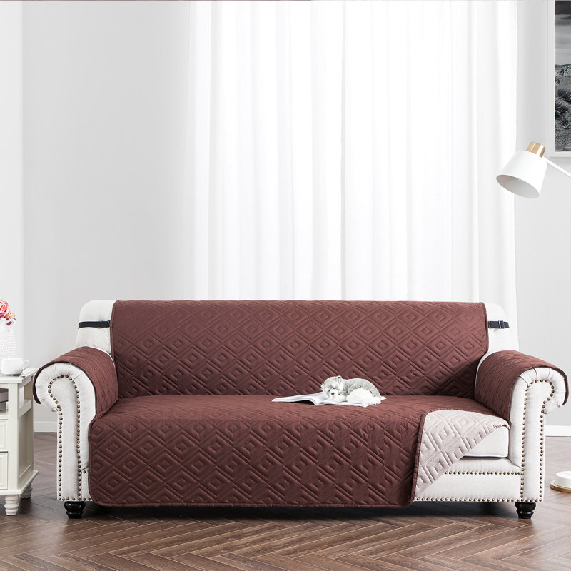 Box Cushion Sofa Slipcover, 179cm H x 280cm W, Brown/Beige