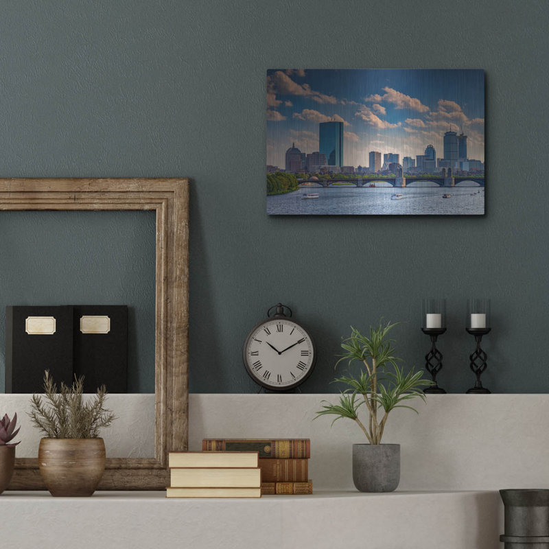 Mur en métal Ebern Designs «Longfellow Bridge And The Boston Skyline» par Rick Berk, H 12 po x l 16 po