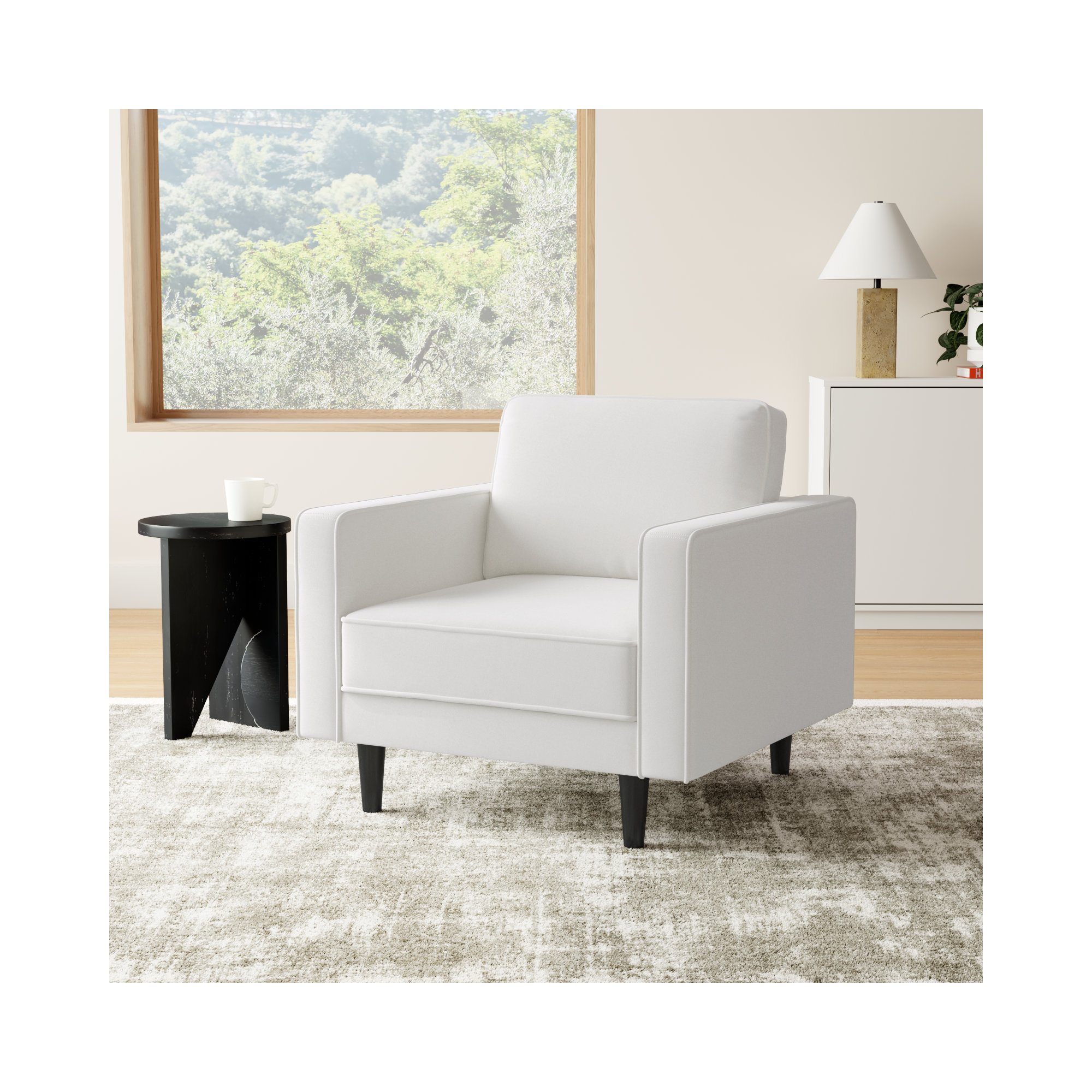 Curt Upholstered Armchair, Off-White Performance Chenille